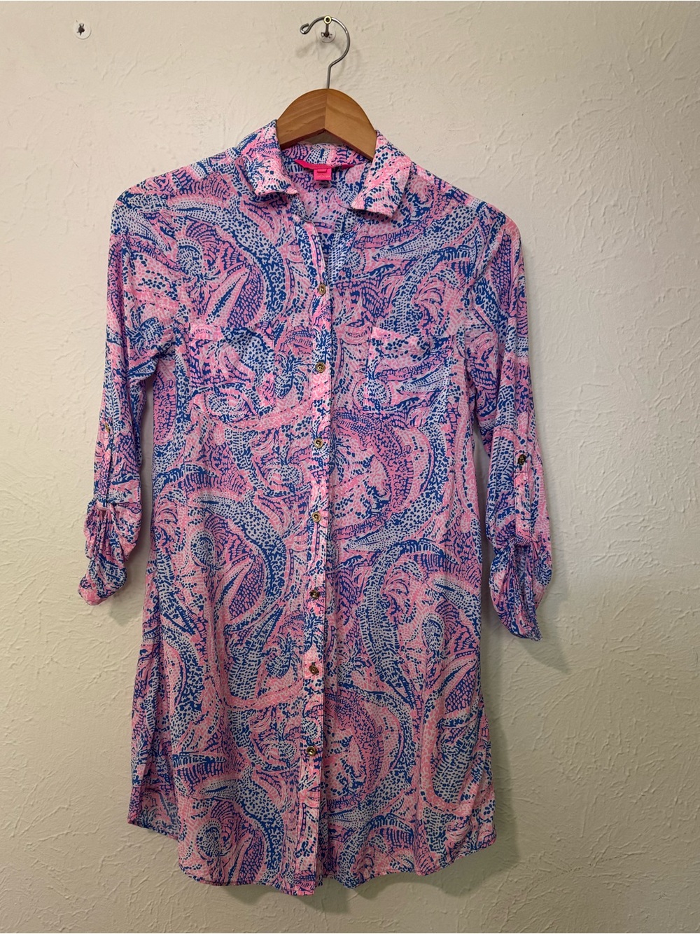 Lilly Pulitzer Natalie Shirtdress Cover- Up in A Pink & Blue Paisley Size XXS